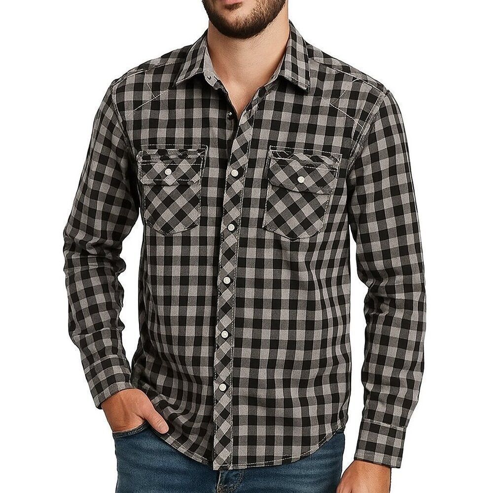 Like New 7 Diamonds Checkered Black Grey Long Sleeve Button Up Shirt